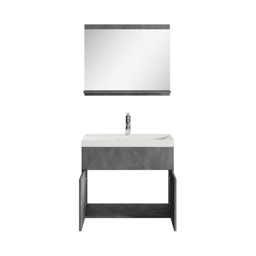 Meuble Vasque Montreal 60 Cm Avec Lavabo Et Miroir - Gris