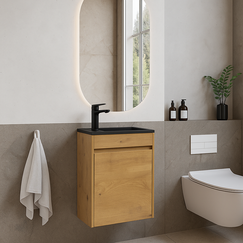 Meuble Lave-Mains Sinta 40 X 22 Cm - Chêne Lavabo Noir