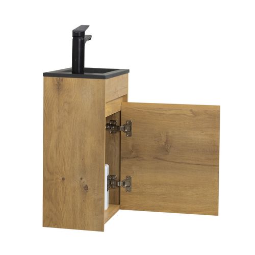 Meuble Lave-Mains Sinta 40 X 22 Cm - Chêne Lavabo Noir