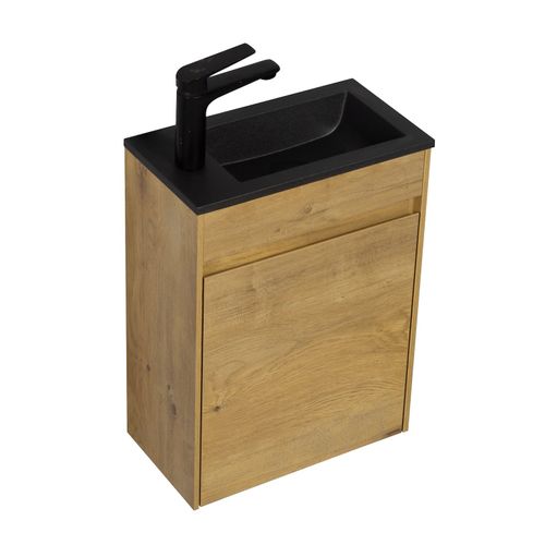Meuble Lave-Mains Sinta 40 X 22 Cm - Chêne Lavabo Noir