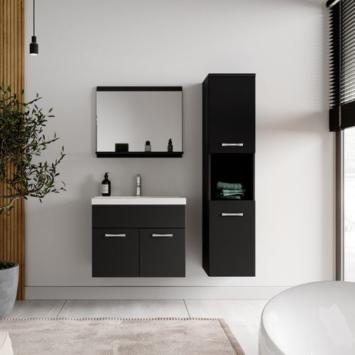 Salle De Bain Complète Montreal 60 Cm Lavabo - Noir Mat