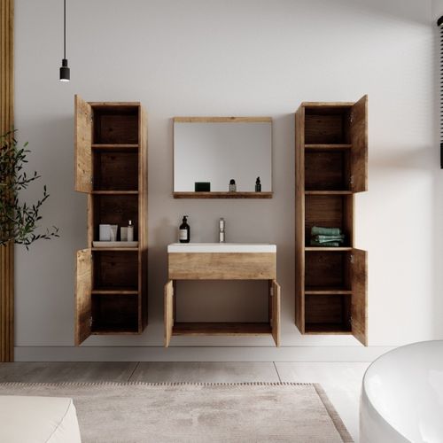 Meuble De Salle De Bain Montreal XL 60 Cm Lavabo Chêne Châtaignier Armoire De Rangement Meuble
