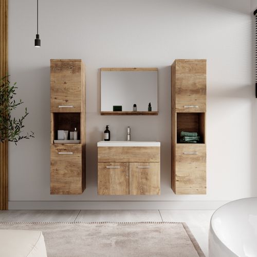 Meuble De Salle De Bain Montreal XL 60 Cm Lavabo Chêne Châtaignier Armoire De Rangement Meuble