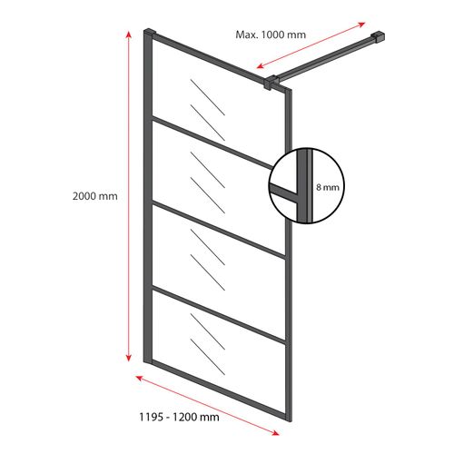 Paroi De Douche Essos - 120 X 200 Cm - Noir