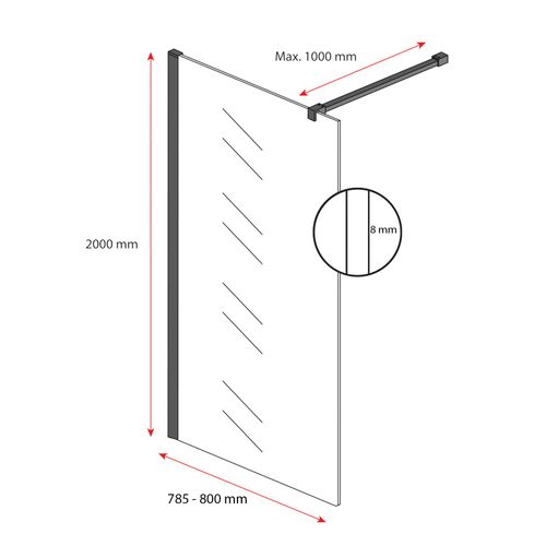Paroi De Douche Florida - 80 X 200 Cm - Or