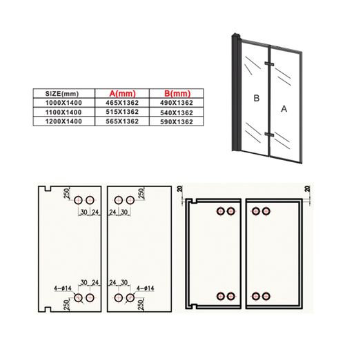 Paroi Baignoire Medal 100 X 140 Cm Noir Verre Transparent