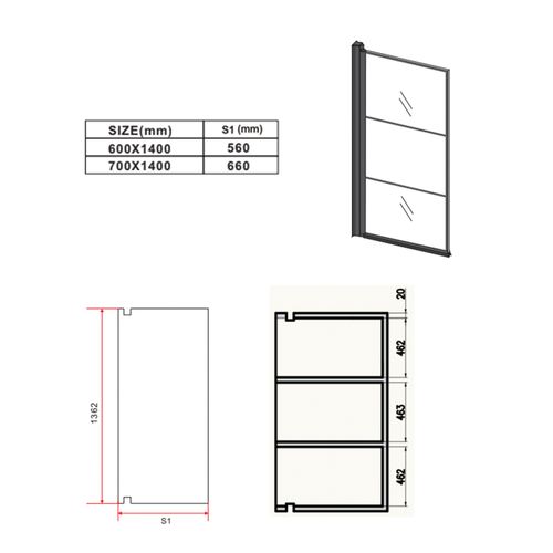Paroi Baignoire Berkan 60 X 140 Cm Noir Verre Transparent