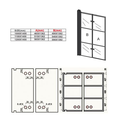Paroi Baignoire Berkan 110 X 140 Cm Noir Verre Transparent