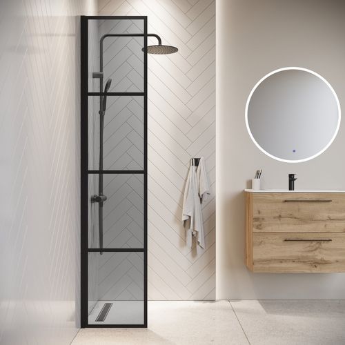 Paroi De Douche Essos - 40 X 200 Cm - Verre Teinté Noir