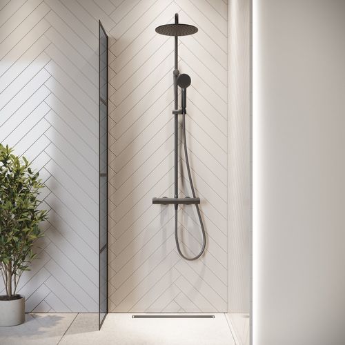 Paroi De Douche Essos - 40 X 200 Cm - Verre Teinté Noir