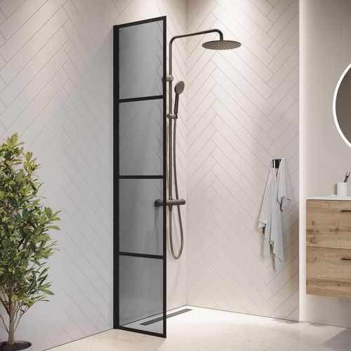 Paroi De Douche Essos - 40 X 200 Cm - Verre Teinté Noir