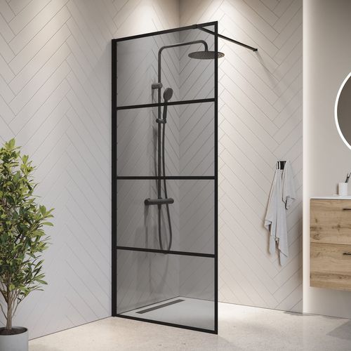 Paroi De Douche Essos - 80 X 200 Cm - Verre Teinté Noir