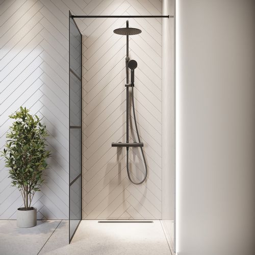 Paroi De Douche Essos - 90 X 200 Cm - Verre Teinté Noir