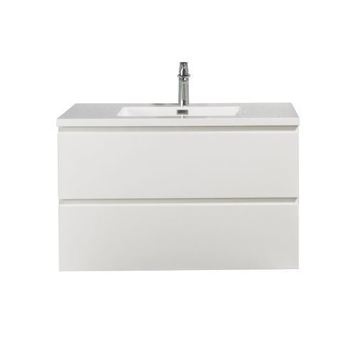 Meuble De Salle De Bain Angela 90 Cm Lavabo Blanc Brillant – Armoire De Rangement Meuble Lavabo