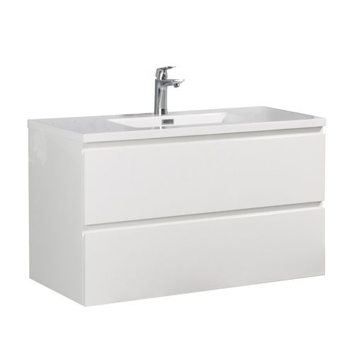 Meuble De Salle De Bain Angela 90 Cm Lavabo Blanc Brillant – Armoire De Rangement Meuble Lavabo