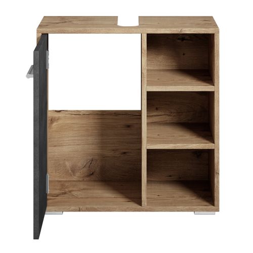 Meuble Vasque Neptunus   Chêne Châtaignier Avec Gris   60 X 28 X 60 Cm   Meuble De Salle De Bain,