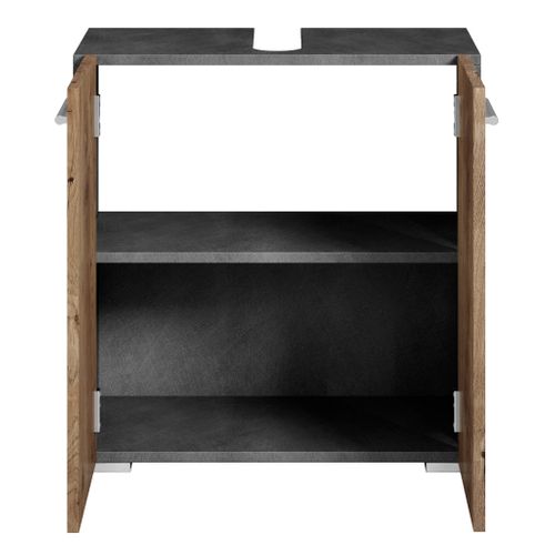 Meuble Vasque Jupiter Gris Avec Chêne Châtaignier 60 X 30 X 60 Cm Meuble De Salle De Bain,