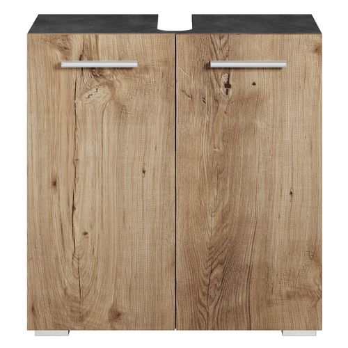 Meuble Vasque Jupiter Gris Avec Chêne Châtaignier 60 X 30 X 60 Cm Meuble De Salle De Bain,