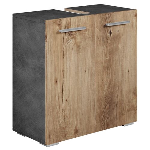 Meuble Vasque Jupiter Gris Avec Chêne Châtaignier 60 X 30 X 60 Cm Meuble De Salle De Bain,