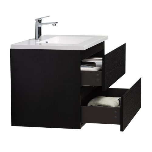 Meuble De Salle De Bain Angela 80 Cm Noir Bois – Armoire De Rangement Meuble Lavabo