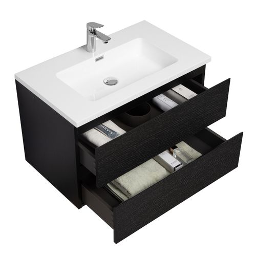 Meuble De Salle De Bain Angela 80 Cm Noir Bois – Armoire De Rangement Meuble Lavabo