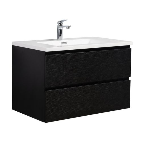 Meuble De Salle De Bain Angela 80 Cm Noir Bois – Armoire De Rangement Meuble Lavabo