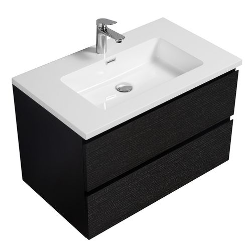 Meuble De Salle De Bain Angela 80 Cm Noir Bois – Armoire De Rangement Meuble Lavabo