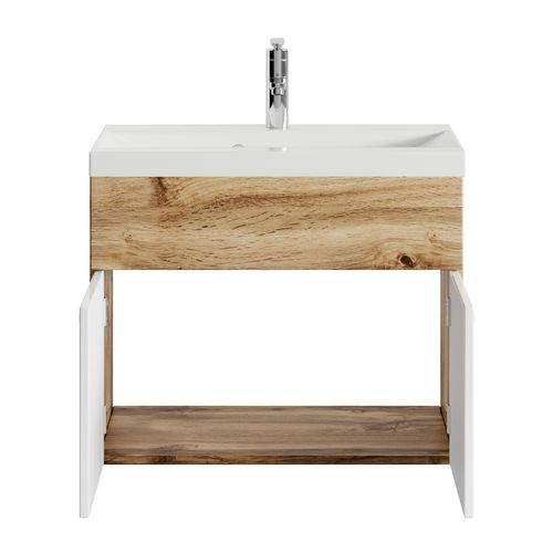 Meuble De Salle De Bain De Montreal 01 60 Cm Lavabo Chene Avec Blanc   Armoire De Rangement Meuble