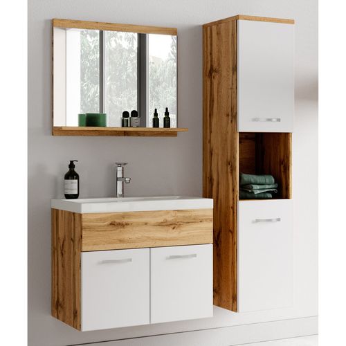 Meuble De Salle De Bain De Montreal 01 60 Cm Lavabo Chene Avec Blanc   Armoire De Rangement Meuble