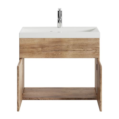 Meuble De Salle De Bain Montreal 01 60 Cm – Chêne Marron – Meuble Avec Lavabo Et Armoire