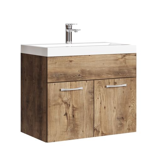 Meuble De Salle De Bain Montreal 01 60 Cm – Chêne Marron – Meuble Avec Lavabo Et Armoire