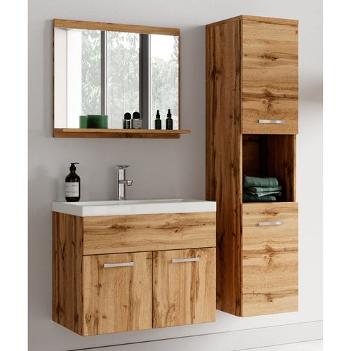 Meuble De Salle De Bain Montreal 01 60 Cm – Chêne – Meuble Avec Lavabo Et Armoire