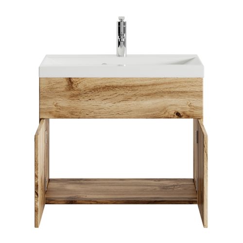 Meuble De Salle De Bain Montreal 01 60 Cm – Chêne – Meuble Avec Lavabo Et Armoire