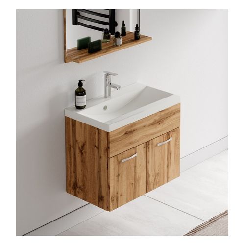 Meuble De Salle De Bain Montreal 01 60 Cm – Chêne – Meuble Avec Lavabo Et Armoire
