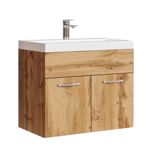 Meuble De Salle De Bain Montreal 01 60 Cm – Chêne – Meuble Avec Lavabo Et Armoire