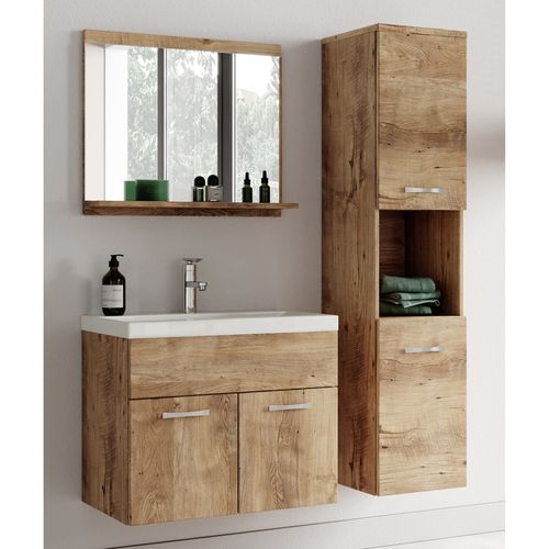 Meuble De Salle De Bain Montreal 01 60 Cm – Chêne Châtaignier – Meuble Avec Lavabo Et Armoire