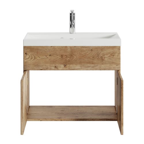 Meuble De Salle De Bain Montreal 01 60 Cm – Chêne Châtaignier – Meuble Avec Lavabo Et Armoire