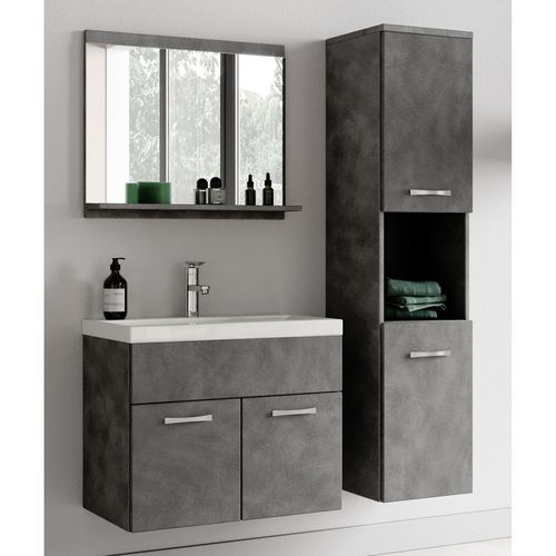 Meuble De Salle De Bain Montreal 01 60 Cm – Gris – Meuble Avec Lavabo Et Armoire