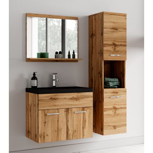 Meuble Vasque Montreal 60 Cm Avec Lavabo Et Miroir - Noir Et Chêne