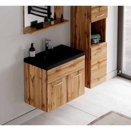 Meuble Vasque Montreal 60 Cm Avec Lavabo Et Miroir - Noir Et Chêne