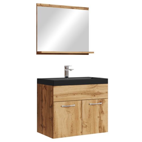 Meuble Vasque Montreal 60 Cm Avec Lavabo Et Miroir - Noir Et Chêne