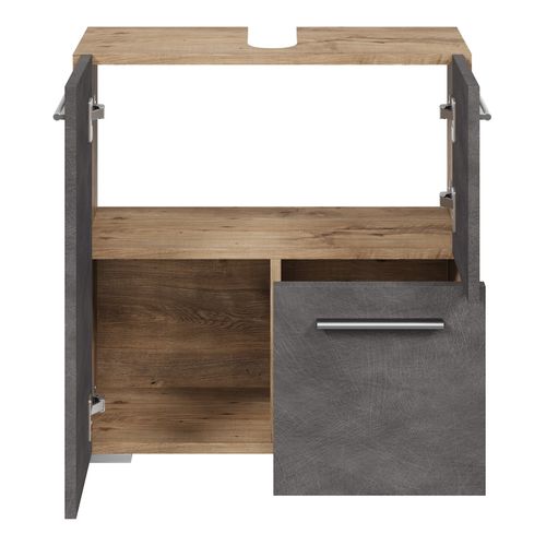 Meuble Vasque Mars Chene Chataignier Avec Gris 60 X 30 X 60 Cm Meuble De Salle De Bain,