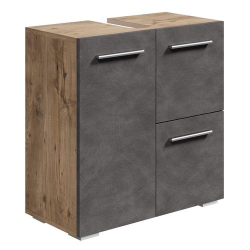 Meuble Vasque Mars Chene Chataignier Avec Gris 60 X 30 X 60 Cm Meuble De Salle De Bain,