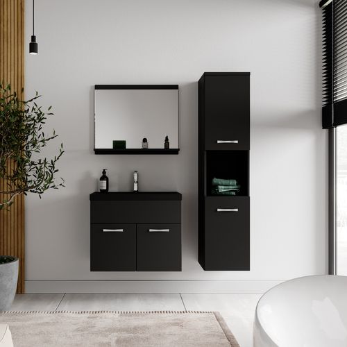 Meuble De Salle De Bain Montreal 60 Cm Lavabo Noir   Noir Mat   Armoire De Rangement Meuble Lavabo