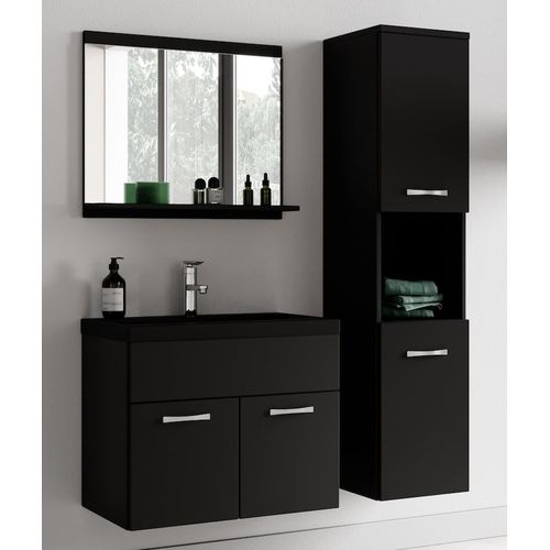 Meuble De Salle De Bain Montreal 60 Cm Lavabo Noir   Noir Mat   Armoire De Rangement Meuble Lavabo