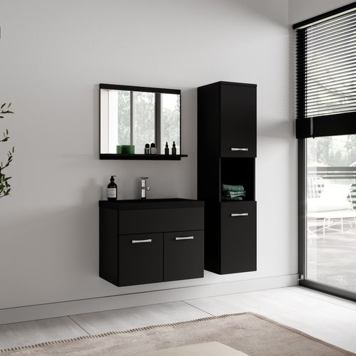 Meuble De Salle De Bain Montreal 60 Cm Lavabo Noir   Noir Mat   Armoire De Rangement Meuble Lavabo