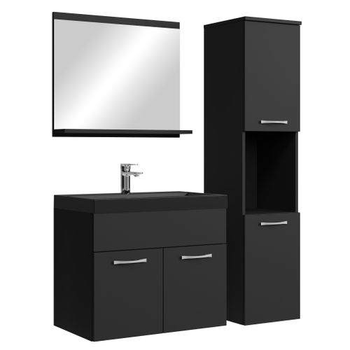 Meuble De Salle De Bain Montreal 60 Cm Lavabo Noir   Noir Mat   Armoire De Rangement Meuble Lavabo