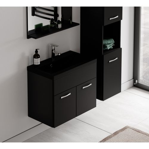 Meuble De Salle De Bain Montreal 60 Cm Lavabo Noir   Noir Mat   Armoire De Rangement Meuble Lavabo