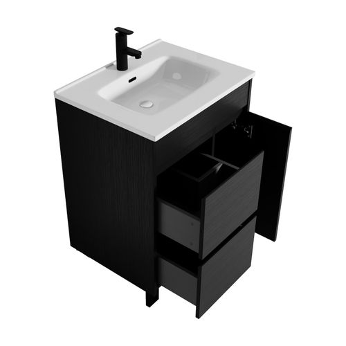 Meuble De Salle De Bain Salzburg 60cm Lavabo Bois Noir – Armoire De Rangement Meuble Lavabo