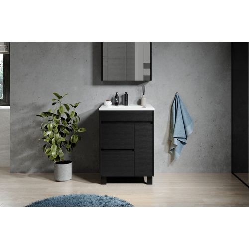 Meuble De Salle De Bain Salzburg 60cm Lavabo Bois Noir – Armoire De Rangement Meuble Lavabo
